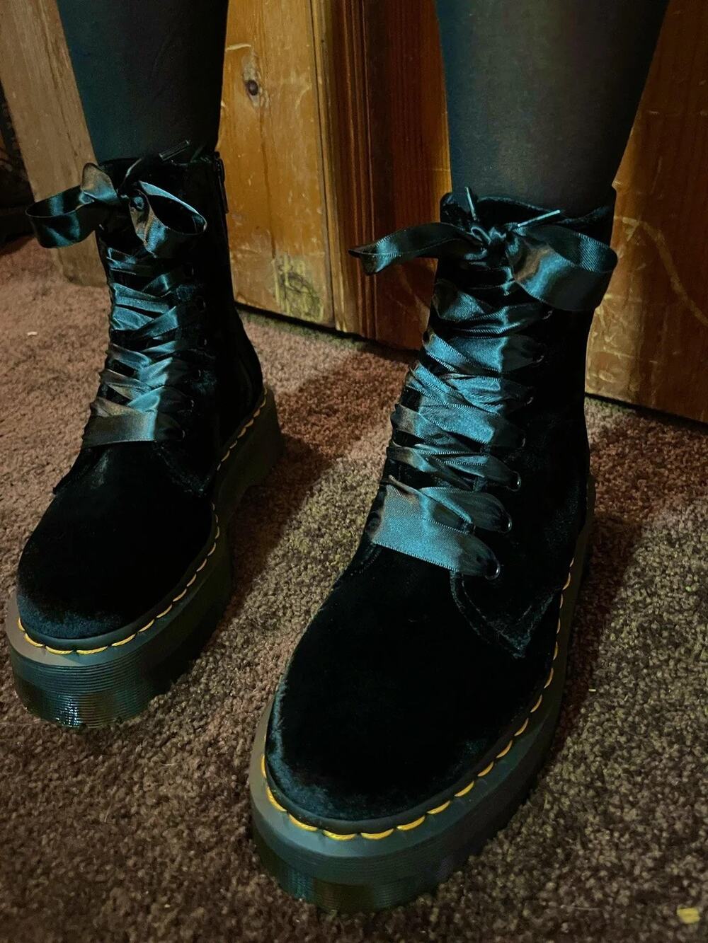 Dr. Martens Jadon Velvet Platform Boots - Black (US Women's 7 / Men's 6)